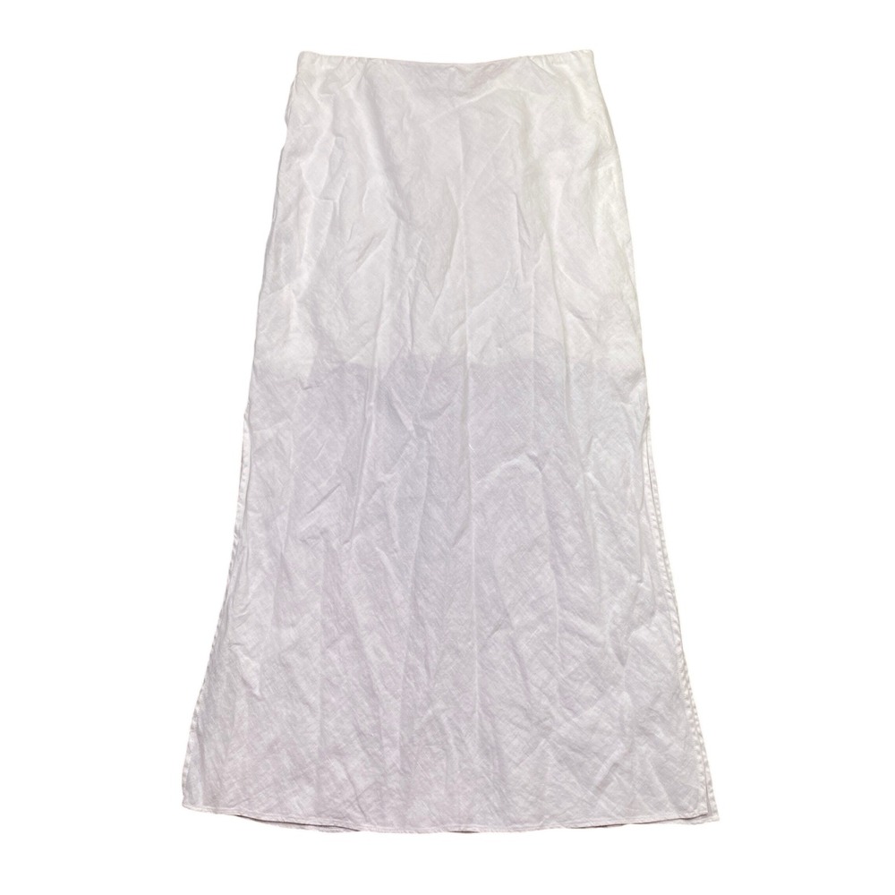 J.Crew Gwyneth Slip Skirt White 100% Linen Midi Size S BY899 Side Slit Lined